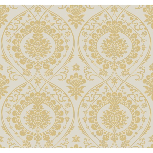 York Wallcoverings Imperial Damask Off White and Gold Wallpaper - DM4903