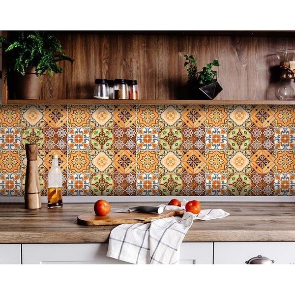 Homeroots 4 x 4 in. Golden Multi Orange Mosaic Peel & Stick Tiles - 400305