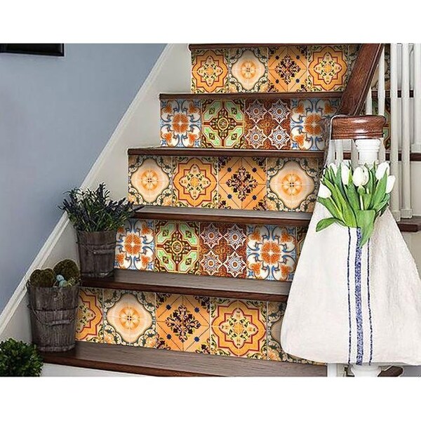 Homeroots 4 x 4 in. Golden Multi Orange Mosaic Peel & Stick Tiles - 400305