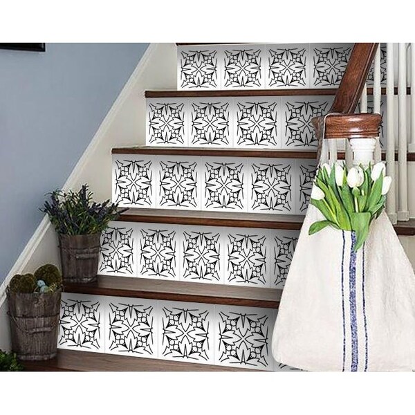 Homeroots 8 x 8 in. White & Black Cross Peel & Stick Removable Tiles - 399934