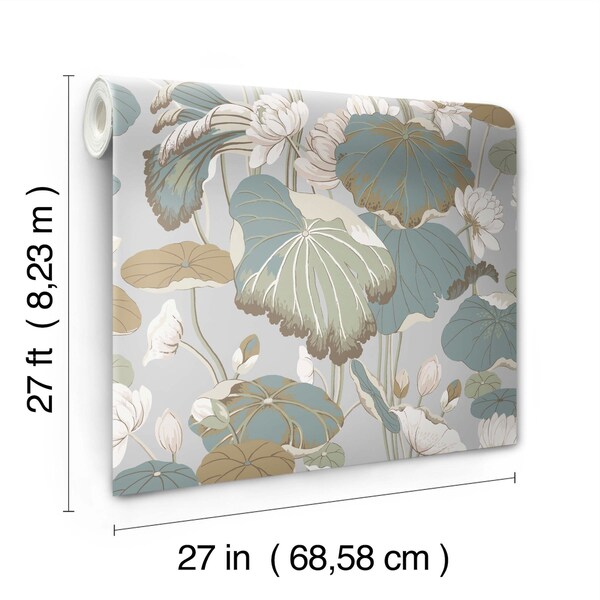 York Wallcoverings Lotus Pond Grey and Blue Wallpaper - GO8294