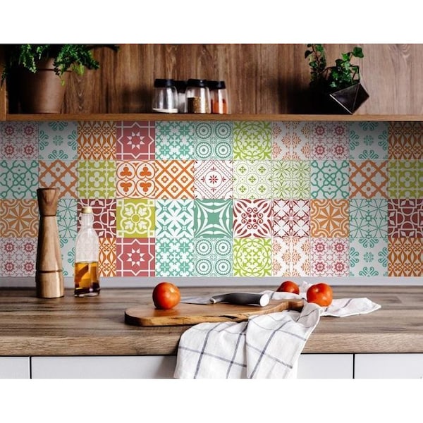 Homeroots 5 x 5 in. Muted Mint Green Brights Mosaic Peel & Stick Removable Tiles - 399856