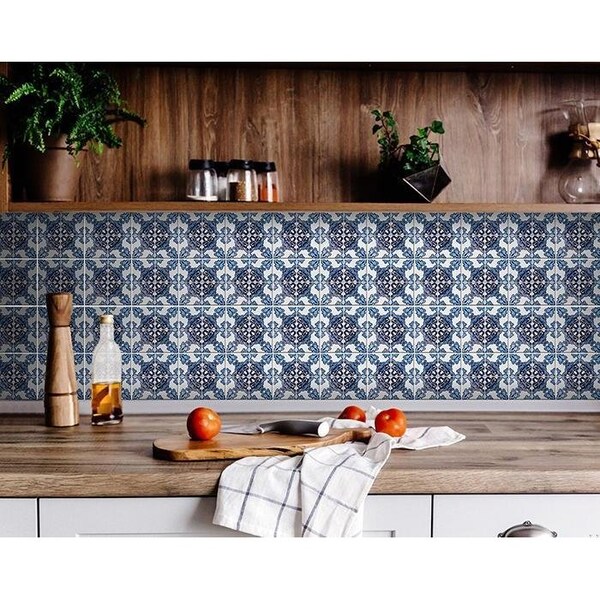 Homeroots 6 x 6 in. Blue Nelly Bluen Green Removable Peel & Stick Tiles - 400288
