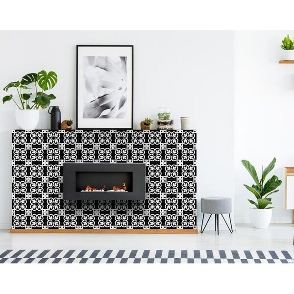 Homeroots 7 x 7 in. Black & White Stark Peel & Stick Removable Tiles - 399868