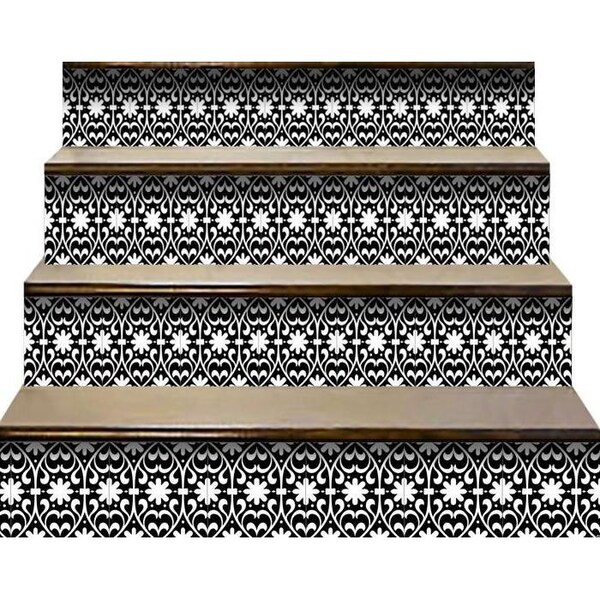 Homeroots 8 x 8 in. Black & White Floral Peel & Stick Removable Tiles - 399879