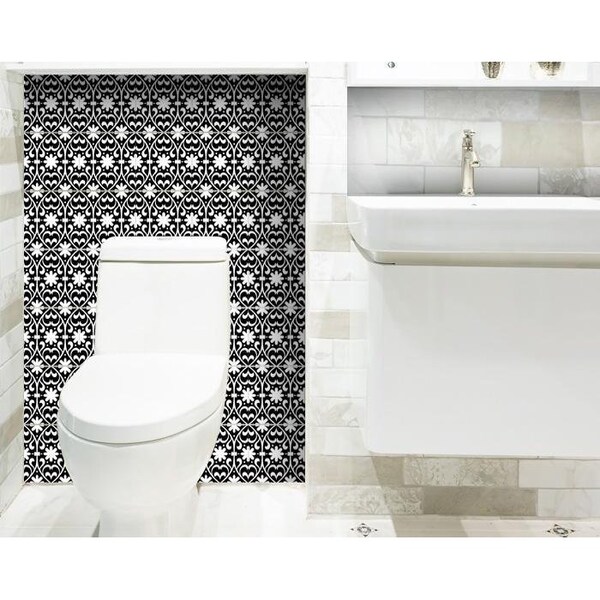 Homeroots 8 x 8 in. Black & White Floral Peel & Stick Removable Tiles - 399879