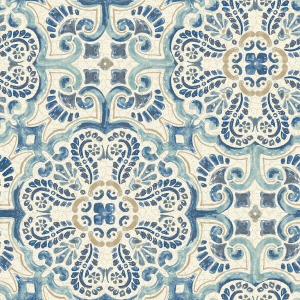 Doba-Bnt Blue Florentine Tile Peel & Stick Wallpaper - SA2532190
