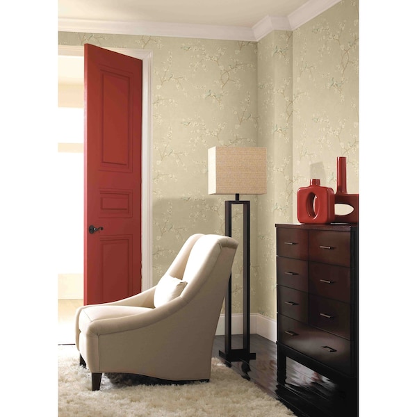 York Wallcoverings Birds with Blossoms Metallic Wallpaper Sample - HP0325SAM