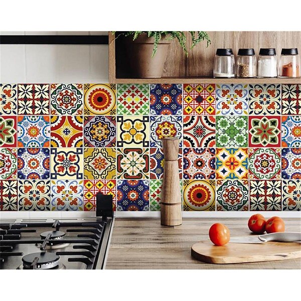 Gfancy Fixtures 6 x 6 in. Blue Red Yellow Mosaic Peel & Stick Tiles - GF2627769