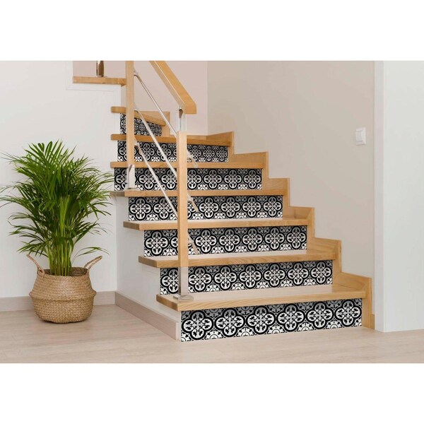 Homeroots 4 x 4 in. Black & White Roka Peel & Stick Removable Tiles - 399935
