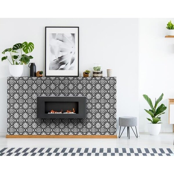 Homeroots 4 x 4 in. Black & White Roka Peel & Stick Removable Tiles - 399935