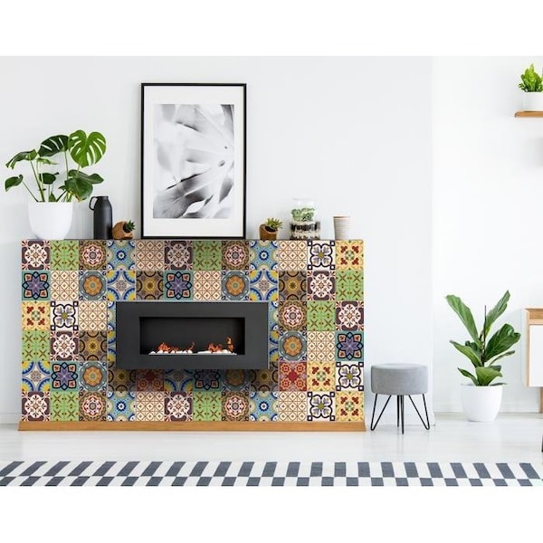 Homeroots 7 x 7 in. Auguri Geo Yellow Peel & Stick Removable Tiles - 400028