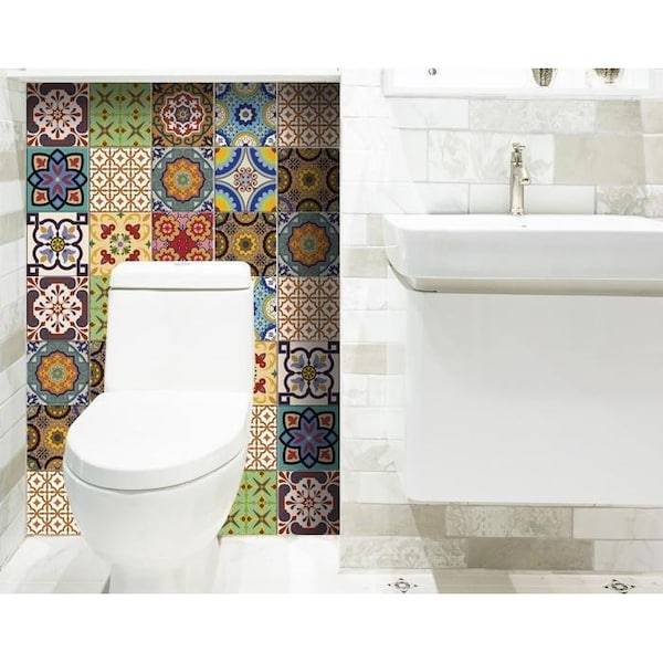 Homeroots 7 x 7 in. Auguri Geo Yellow Peel & Stick Removable Tiles - 400028