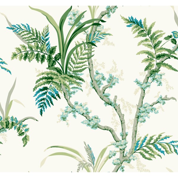 York Wallcoverings Enchanted Fern Blue and Green Wallpaper - GR5991