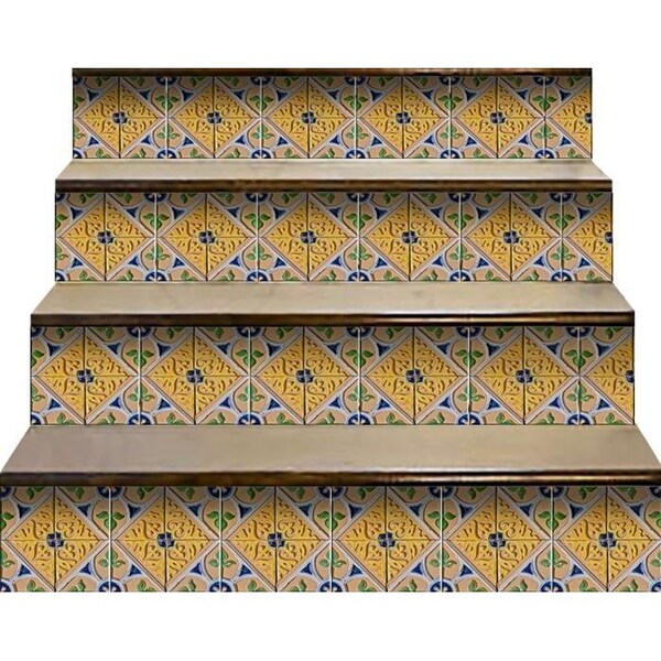 Homeroots 5 x 5 in. Yellow & Blue Provence Peel & Stick Tiles Removable Tiles - 400077