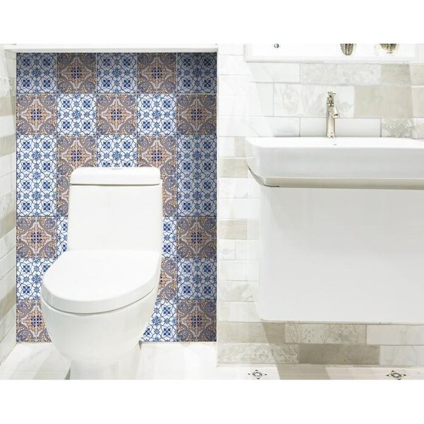 Homeroots 5 x 5 in. Blue & Muted Taupe Peel & Stick Tiles - 400151