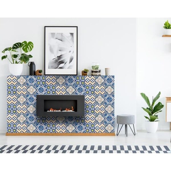 Homeroots 4 x 4 in. Blue Yellow Julia Peel & Stick Tiles - 400270