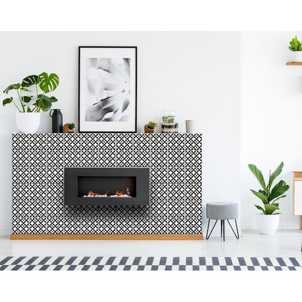 Homeroots 6 x 6 in. Black & White Dia Peel & Stick Removable Tiles - 399942