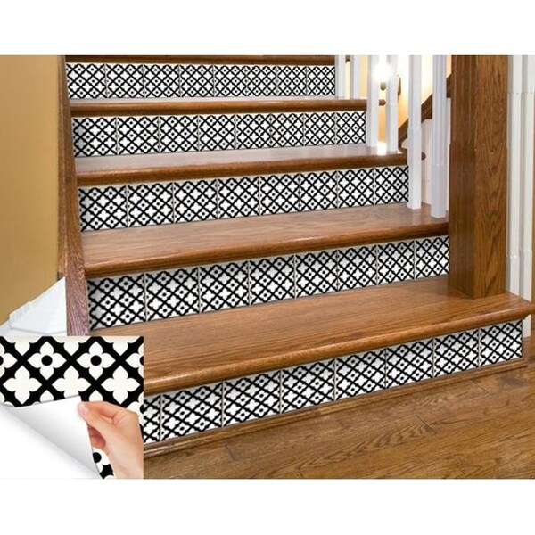 Homeroots 6 x 6 in. Black & White Dia Peel & Stick Removable Tiles - 399942