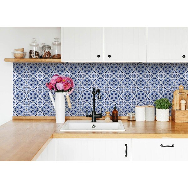 Homeroots 6 x 6 in. Blue Mia Peel & Stick Removable Tiles - 400132