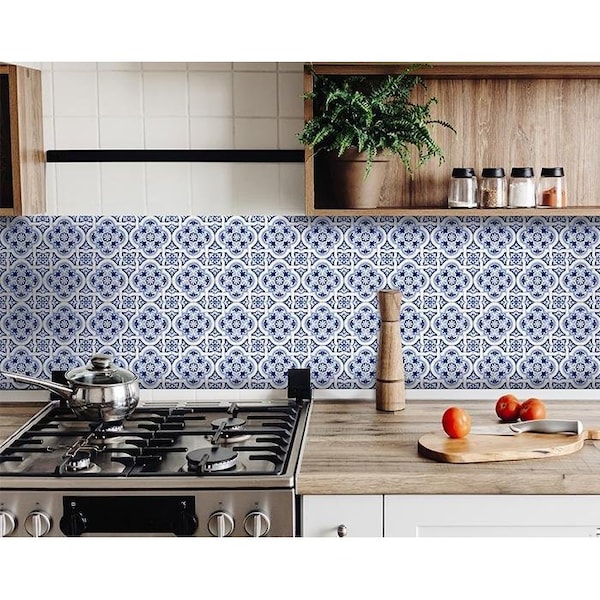 Homeroots 6 x 6 in. Blue Mia Peel & Stick Removable Tiles - 400132
