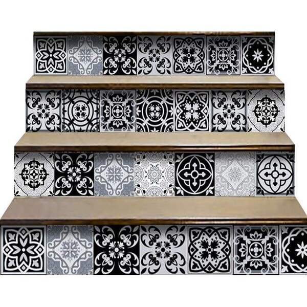 Homeroots 7 x 7 in. Black, White & Gray Mosaic Peel & Stick Tiles - 399873