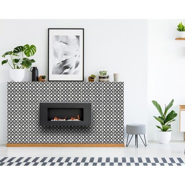Homeroots 8 x 8 in. Black & White Dia Peel & Stick Removable Tiles - 399944