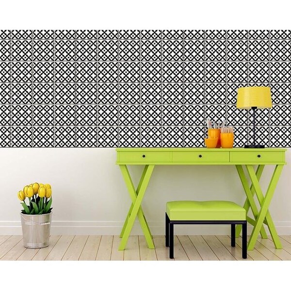 Homeroots 8 x 8 in. Black & White Dia Peel & Stick Removable Tiles - 399944