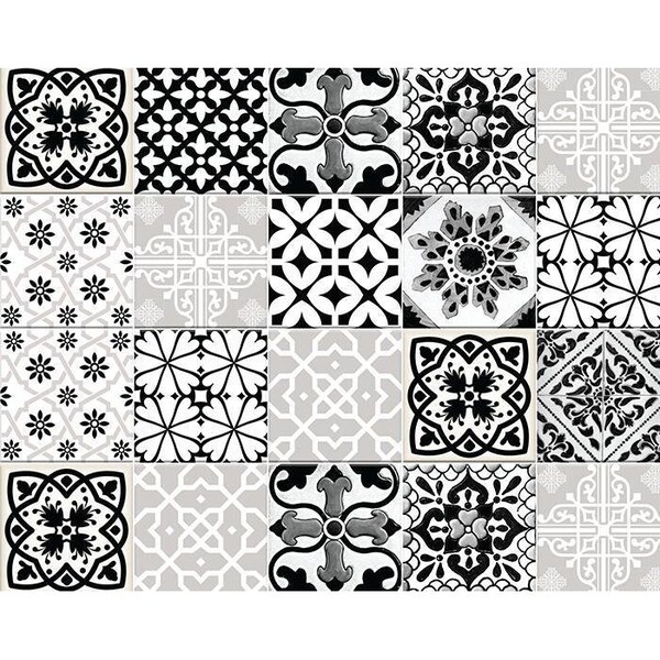 Homeroots 5 x 5 in. Black, White & Gray Bella Peel & Stick Tiles - 399961