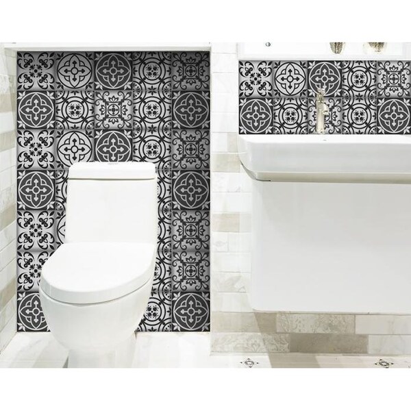 Homeroots 4 x 4 in. Gray & White Multi Peel & Stick Removable Tiles - 399885