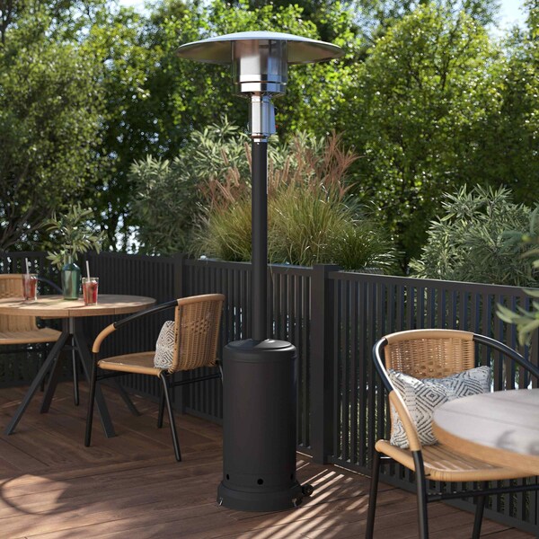 Flash Furniture Sol Patio Outdoor Heating-Black Stainless Steel 40,000 BTU Propane Heater w/Wheels, 7.5Ft Tall - NAN-HSS-AGH-BK-GG