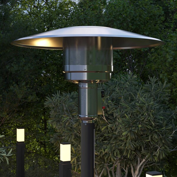 Flash Furniture Sol Patio Outdoor Heating-Black Stainless Steel 40,000 BTU Propane Heater w/Wheels, 7.5Ft Tall - NAN-HSS-AGH-BK-GG