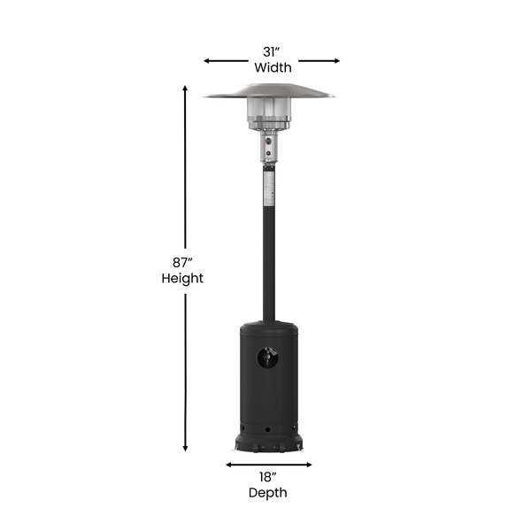 Flash Furniture Sol Patio Outdoor Heating-Black Stainless Steel 40,000 BTU Propane Heater w/Wheels, 7.5Ft Tall - NAN-HSS-AGH-BK-GG
