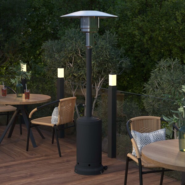 Flash Furniture Sol Patio Outdoor Heating-Black Stainless Steel 40,000 BTU Propane Heater w/Wheels, 7.5Ft Tall - NAN-HSS-AGH-BK-GG