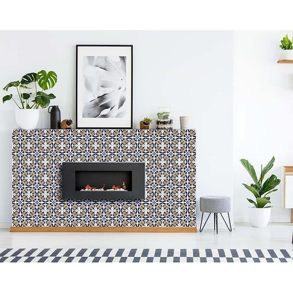 Homeroots 4 x 4 in. Blue Mikos Removable Peel & Stick Tiles - 400245