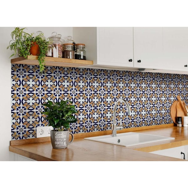 Homeroots 4 x 4 in. Blue Mikos Removable Peel & Stick Tiles - 400245