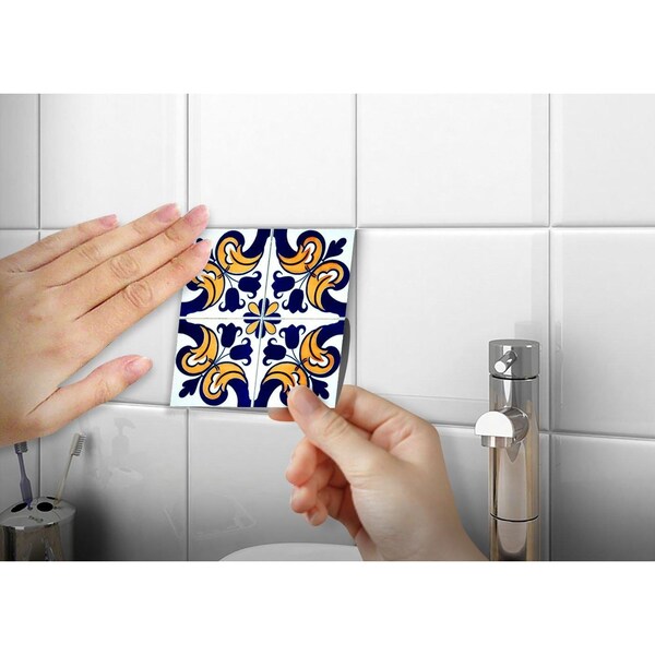 Homeroots 4 x 4 in. Blue Mikos Removable Peel & Stick Tiles - 400245
