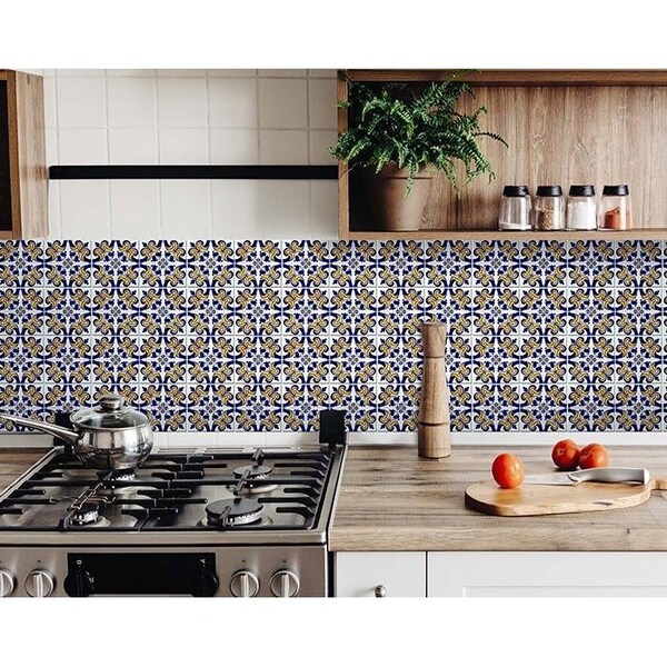 Homeroots 4 x 4 in. Blue Mikos Removable Peel & Stick Tiles - 400245