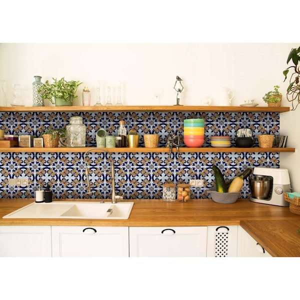 Homeroots 4 x 4 in. Blue Mikos Removable Peel & Stick Tiles - 400245