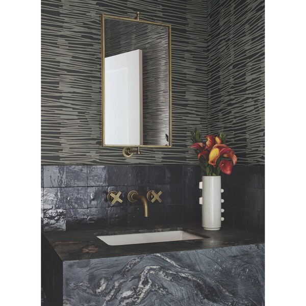 York Wallcoverings Water Reed Thatch Black and Gold Wallpaper - AG2095