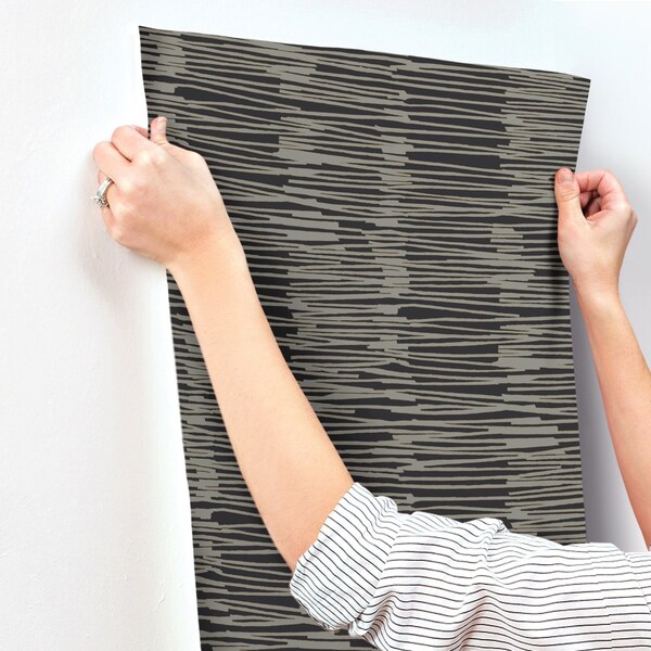 York Wallcoverings Water Reed Thatch Black and Gold Wallpaper - AG2095