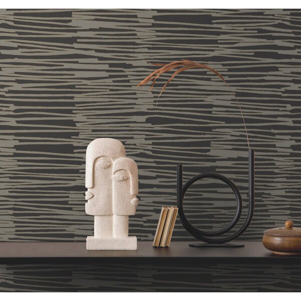 York Wallcoverings Water Reed Thatch Black and Gold Wallpaper - AG2095