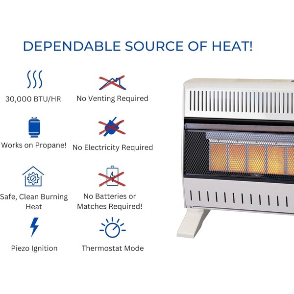 Procom Heating Liquid Propane Ventless Infrared Plaque Heater with Base Feet, 25,000 BTU, T-Stat Control - ML250TPA-B