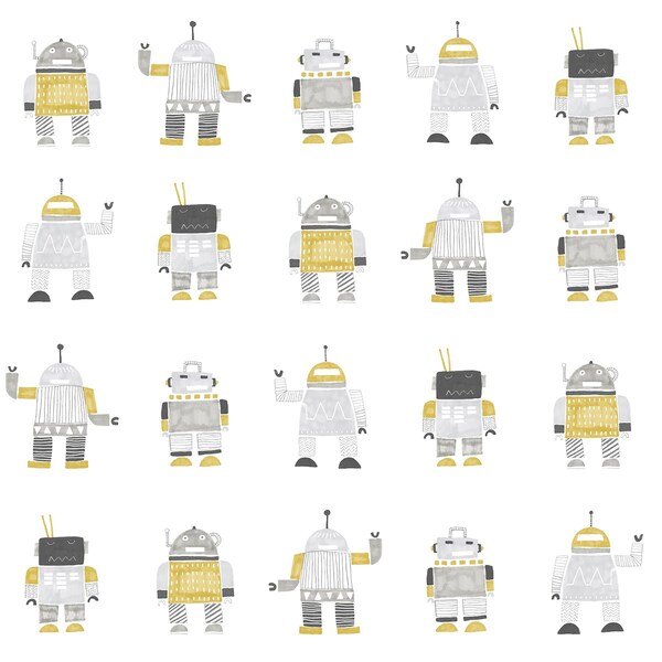 Manhattan Comfort Hayward Callum Gold Robots 33 ft L X 209 in W Wallpaper - BR4060-138940