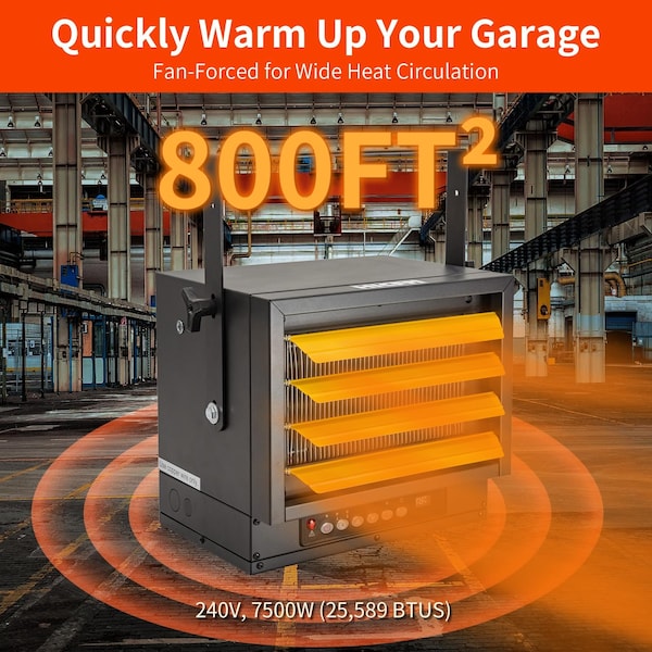 Edendirect 7500W Black Electric Garage Heater Micathermic Space Heater, Remote Control and 12 H Timer - HGD-75