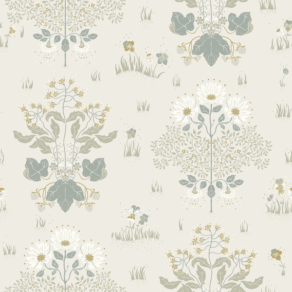Manhattan Comfort Louisville Elda Light Blue Delicate Daises 33 ft L X 209 in W Wallpaper - BR4080-83131