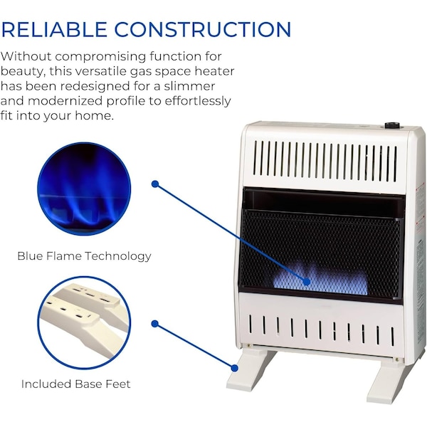 Procom Heating Liquid Propane Ventless Blue Flame Heater with Base Feet, 20,000 BTU, T-Stat Control - ML200TBA-B