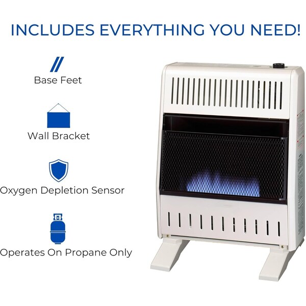 Procom Heating Liquid Propane Ventless Blue Flame Heater with Base Feet, 20,000 BTU, T-Stat Control - ML200TBA-B