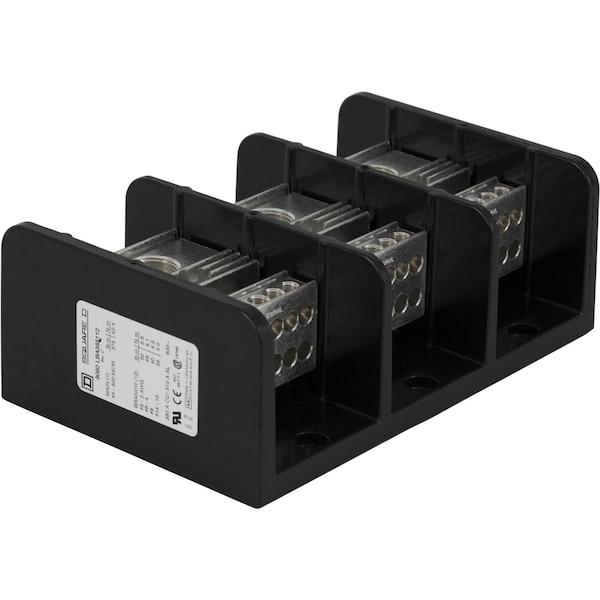 Bloque de distribución de energía Square D, Linergy, 3 polos, 1 línea, 12 cargas, 380A Cu, 310A Al, 600V - 9080LBA365112