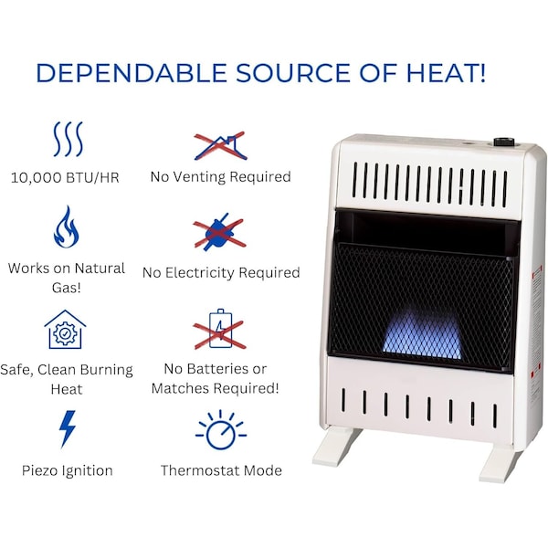 Procom Heating Natural Gas Ventless Blue Flame Heater with Base Feet, 10,000 BTU, T-Stat Control - MN100TBA-B